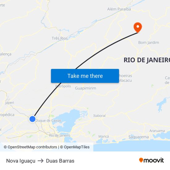 Nova Iguaçu to Duas Barras map