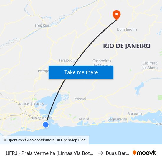 UFRJ - Praia Vermelha (Linhas Via Botafogo) to Duas Barras map