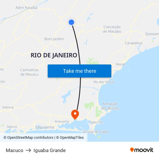 Macuco to Iguaba Grande map