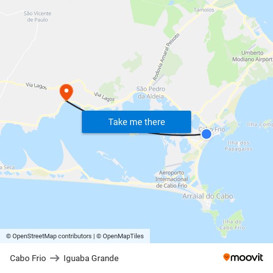Cabo Frio to Iguaba Grande map