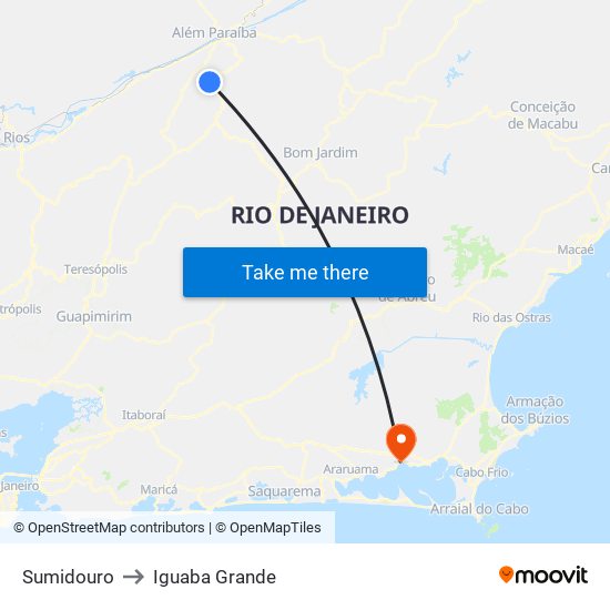 Sumidouro to Iguaba Grande map