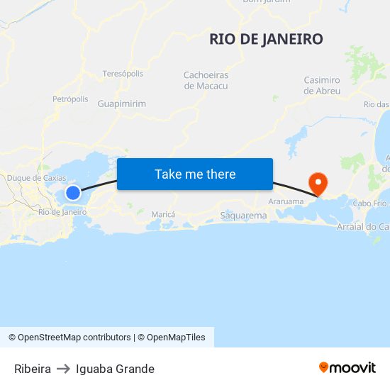 Ribeira to Iguaba Grande map