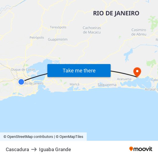 Cascadura to Iguaba Grande map