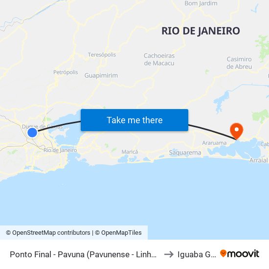 Ponto Final - Pavuna (Pavunense - Linhas 615, 687 E 688) to Iguaba Grande map