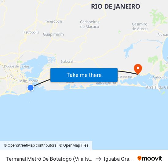 Terminal Metrô De Botafogo (Vila Isabel) to Iguaba Grande map