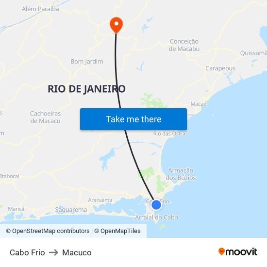 Cabo Frio to Macuco map