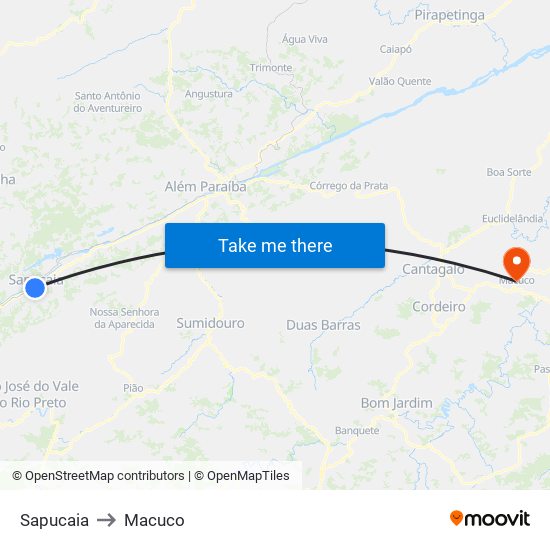 Sapucaia to Macuco map