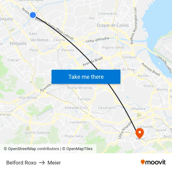 Belford Roxo to Meier map
