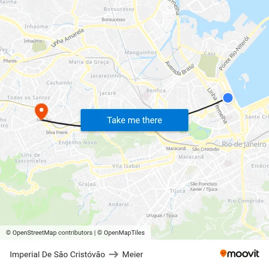 Imperial De São Cristóvão to Meier map