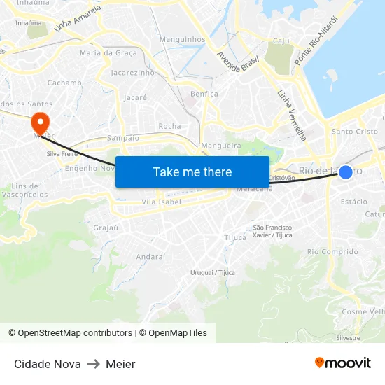 Cidade Nova to Meier map