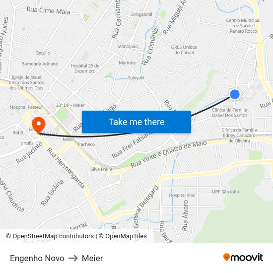 Engenho Novo to Meier map