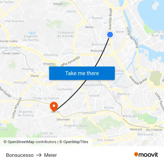 Bonsucesso to Meier map