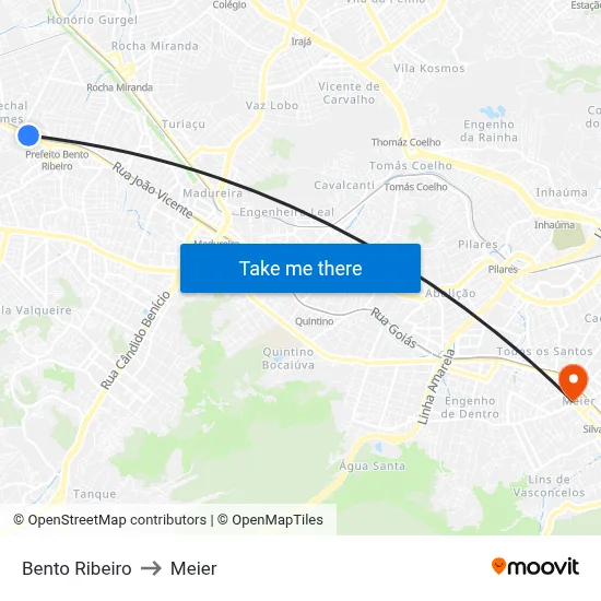 Bento Ribeiro to Meier map