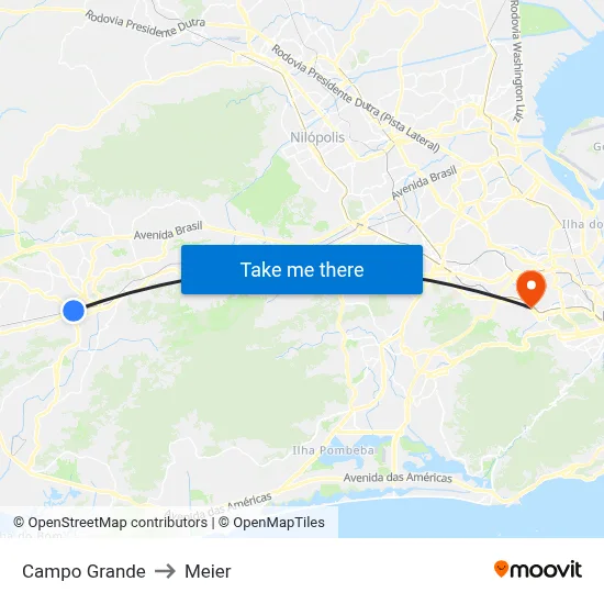 Campo Grande to Meier map