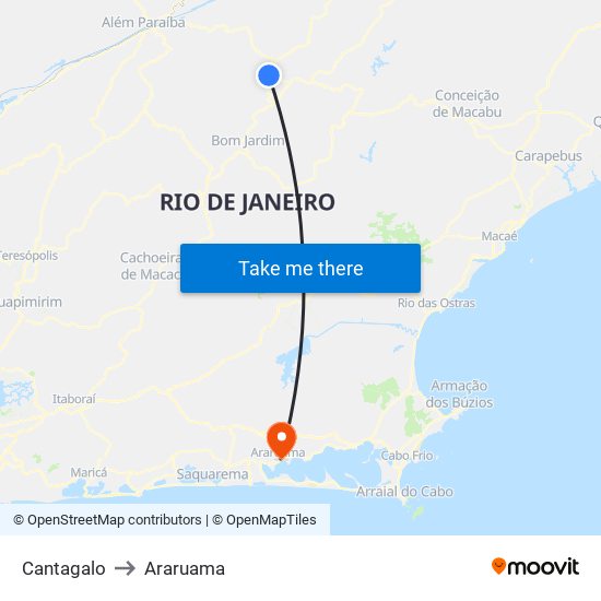 Cantagalo to Araruama map