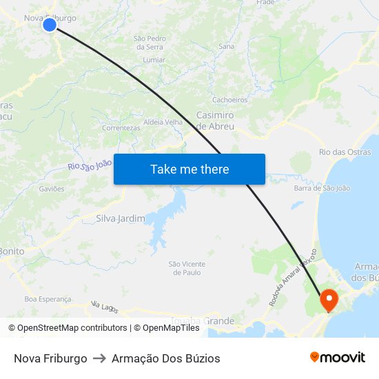 Nova Friburgo to Armação Dos Búzios map