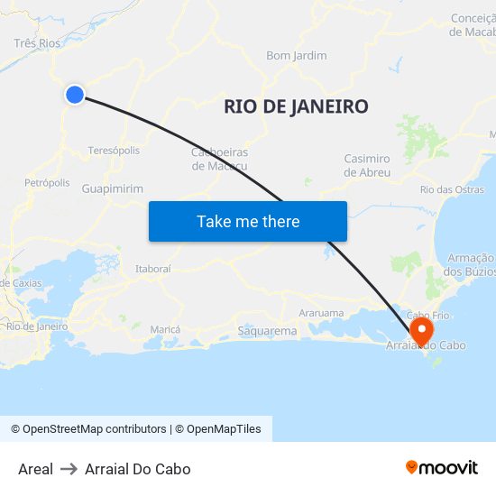 Areal to Arraial Do Cabo map