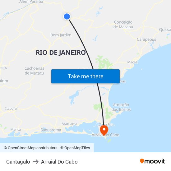 Cantagalo to Arraial Do Cabo map