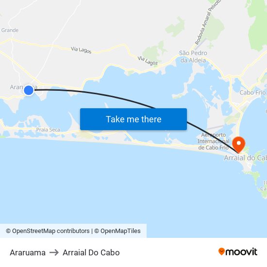 Araruama to Arraial Do Cabo map