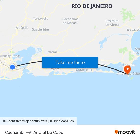 Cachambi to Arraial Do Cabo map