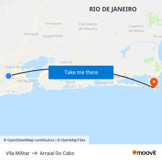 Vila Militar to Arraial Do Cabo map