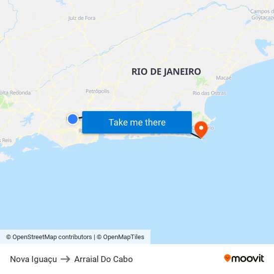 Nova Iguaçu to Arraial Do Cabo map