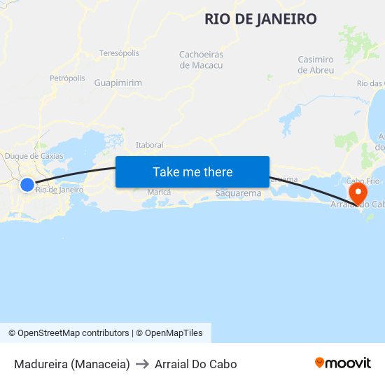 Madureira (Manaceia) to Arraial Do Cabo map