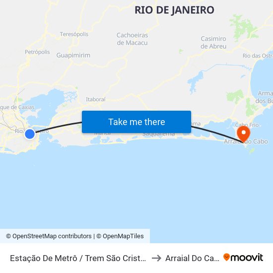 Estação De Metrô / Trem São Cristóvão to Arraial Do Cabo map