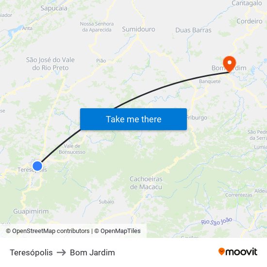 Teresópolis to Bom Jardim map