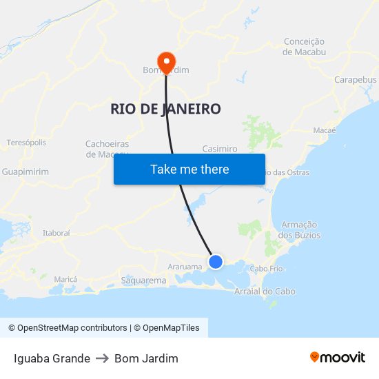 Iguaba Grande to Bom Jardim map