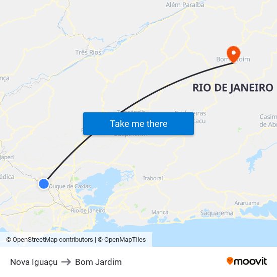 Nova Iguaçu to Bom Jardim map