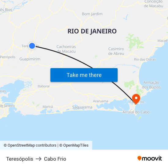 Teresópolis to Cabo Frio map