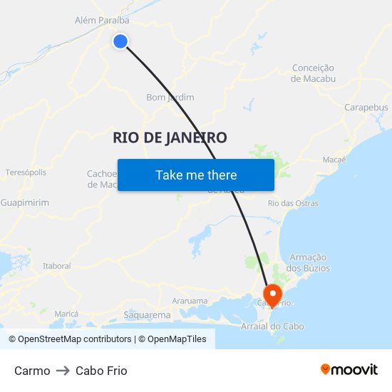 Carmo to Cabo Frio map