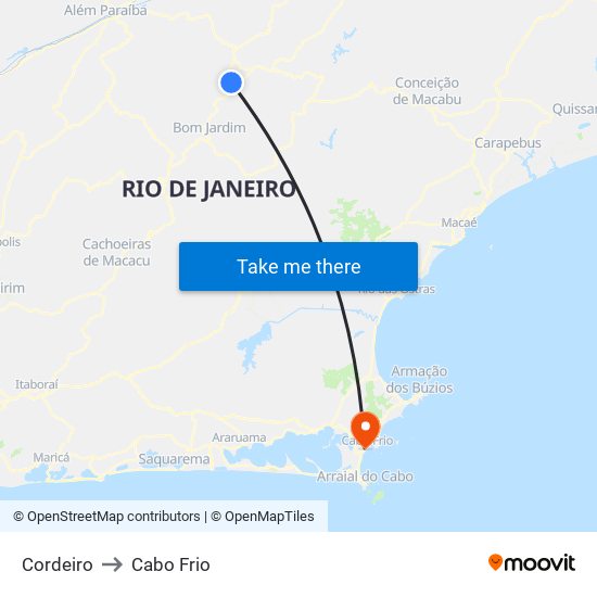 Cordeiro to Cabo Frio map