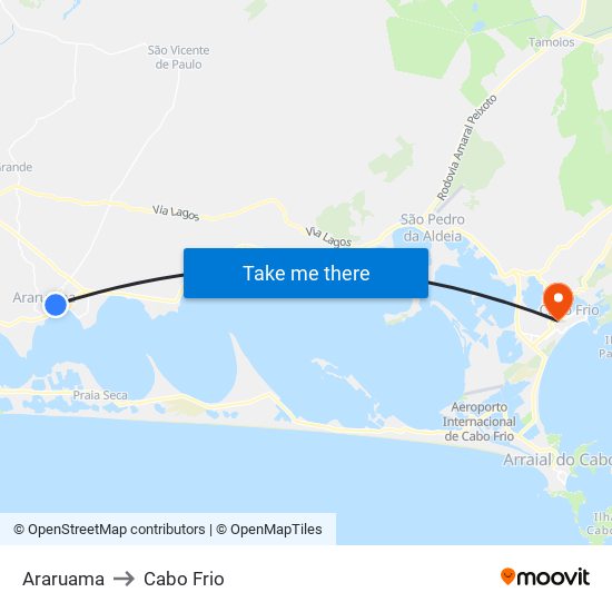 Araruama to Cabo Frio map