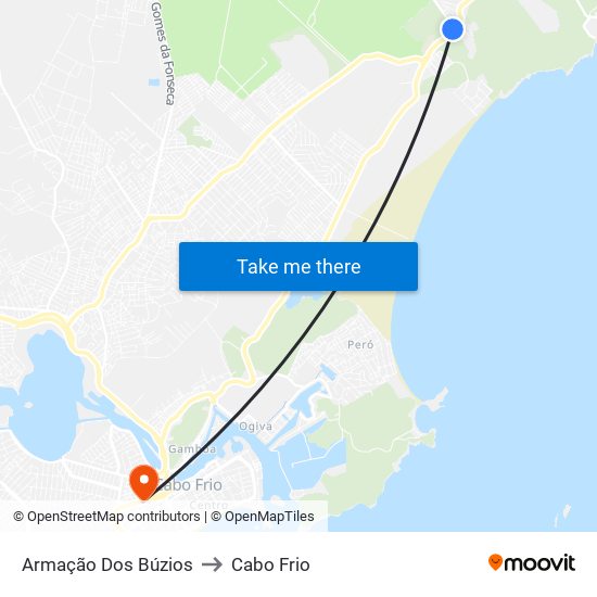 Armação Dos Búzios to Cabo Frio map