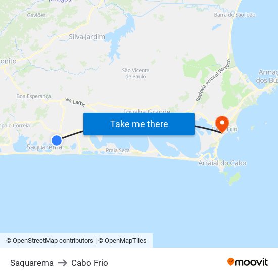 Saquarema to Cabo Frio map