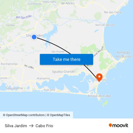 Silva Jardim to Cabo Frio map
