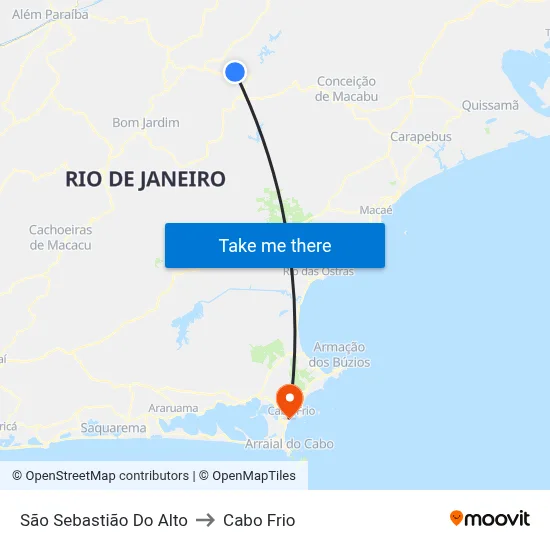 São Sebastião Do Alto to Cabo Frio map