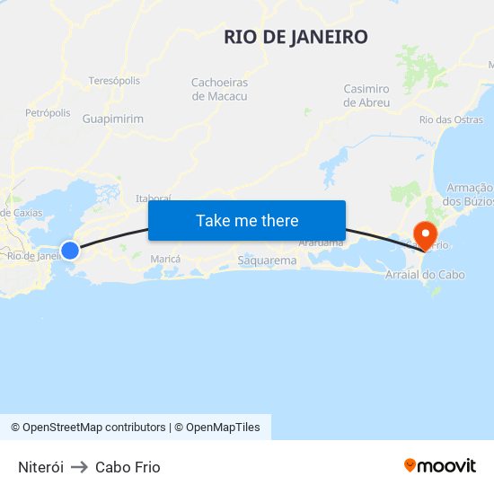 Niterói to Cabo Frio map