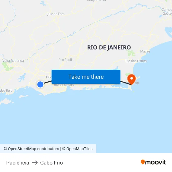 Paciência to Cabo Frio map