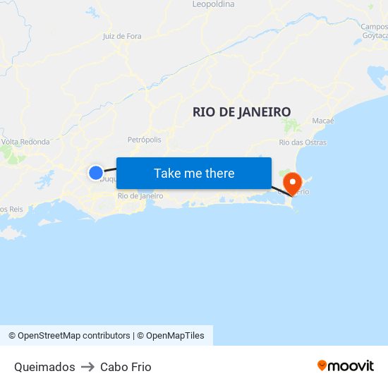 Queimados to Cabo Frio map