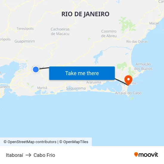 Itaboraí to Cabo Frio map