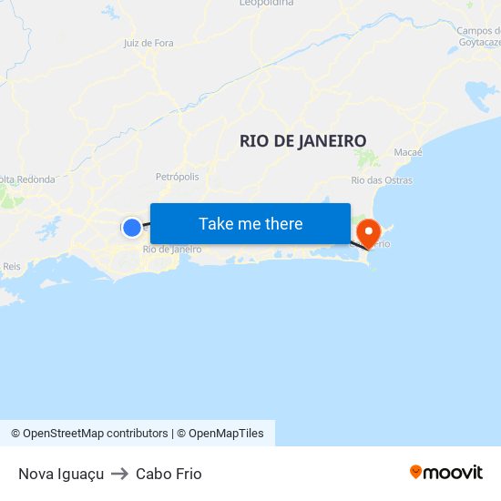 Nova Iguaçu to Cabo Frio map