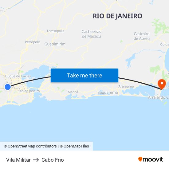 Vila Militar to Cabo Frio map