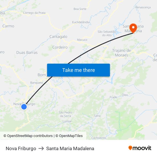 Nova Friburgo to Santa Maria Madalena map