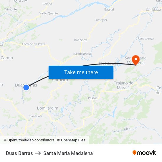 Duas Barras to Santa Maria Madalena map