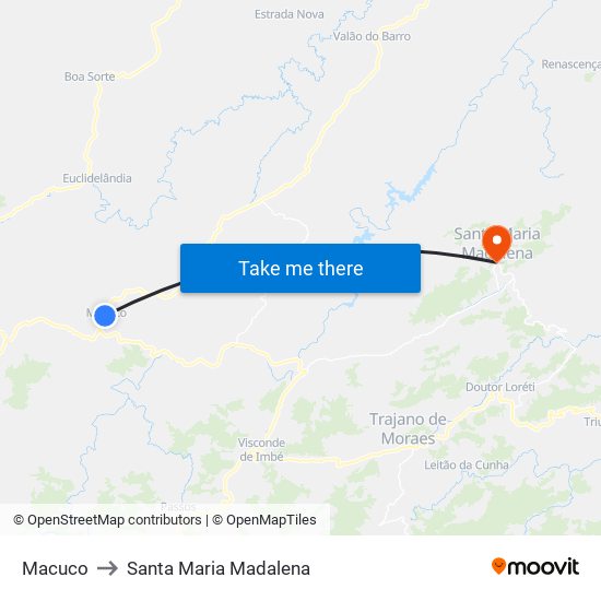 Macuco to Santa Maria Madalena map