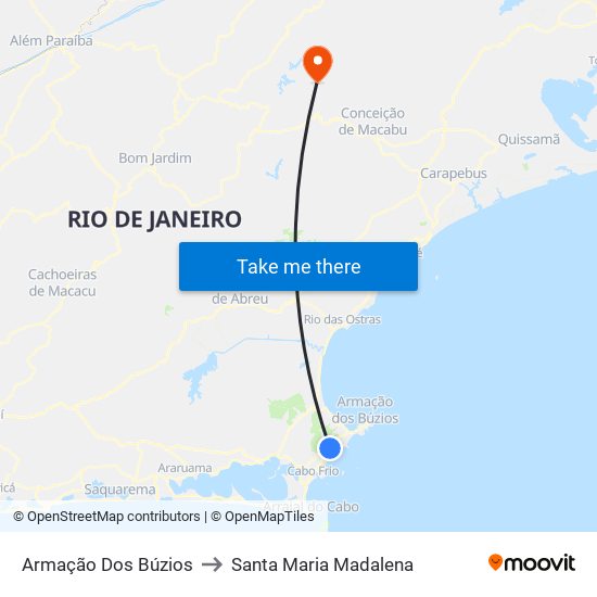 Armação Dos Búzios to Santa Maria Madalena map