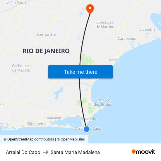 Arraial Do Cabo to Santa Maria Madalena map